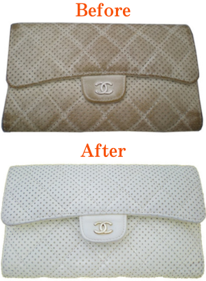 Chanel のお財布クリーニング&染め直し修理のビフォーアフター